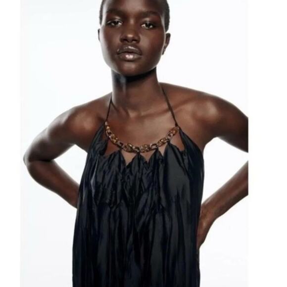 Zara Black Halter Midi Dress NWT Size Medium - Picture 5 of 7